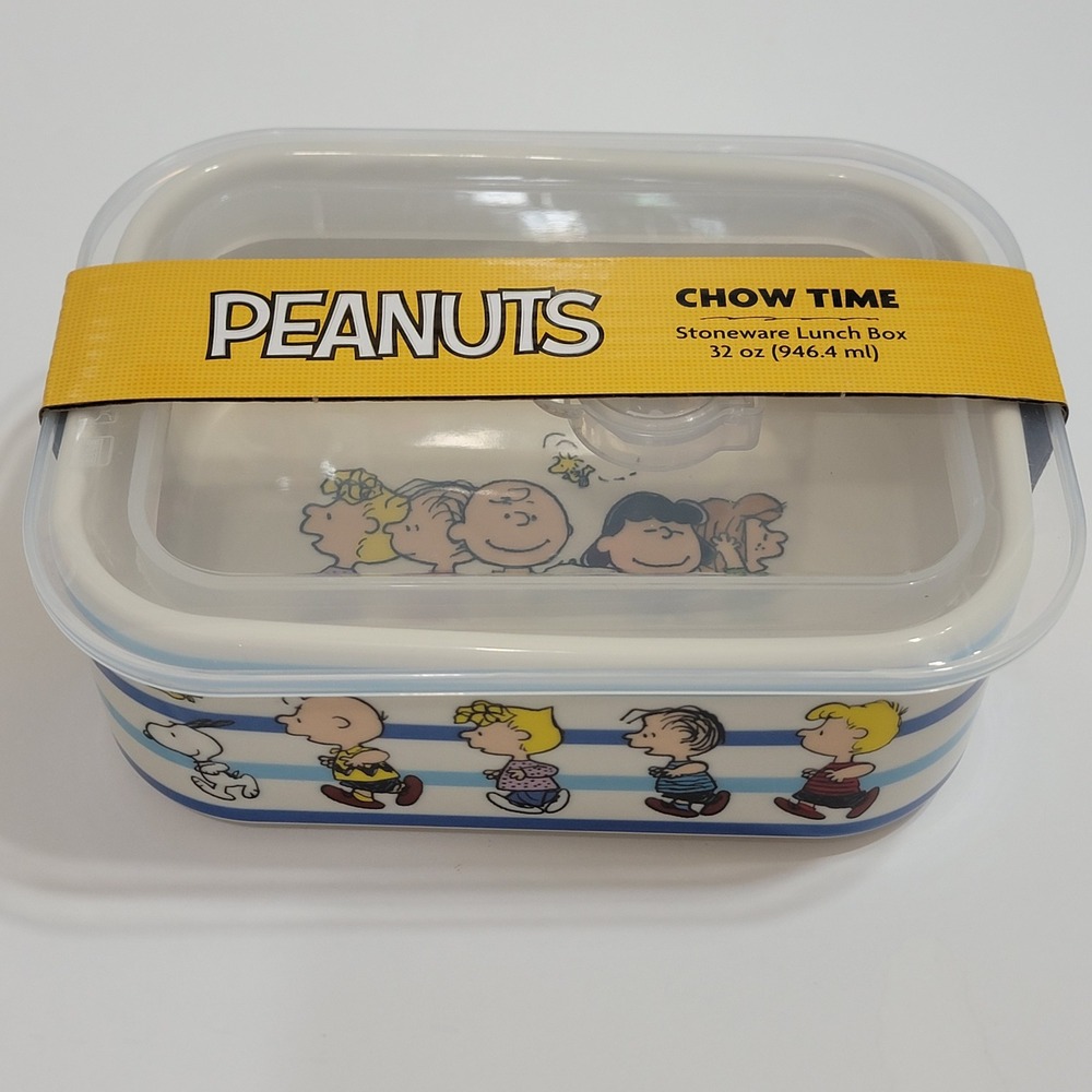 Peanuts Snoopy Gang Stoneware Chow Time Lunch Box Unisex 32oz Vented Lid Striped